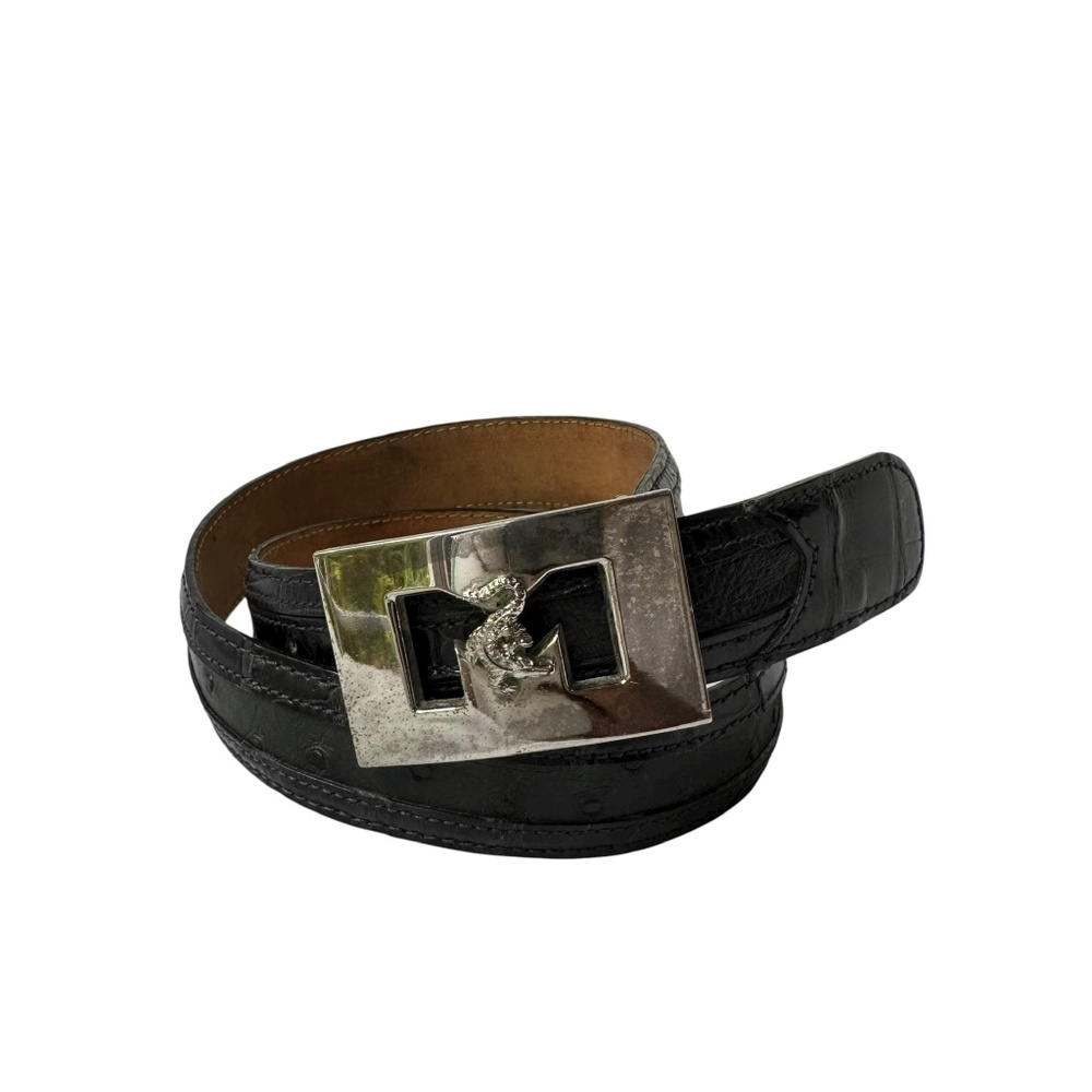 Genuine Vintage MAURI Alligator and Ostrich Navy Blue Grey Belt 30